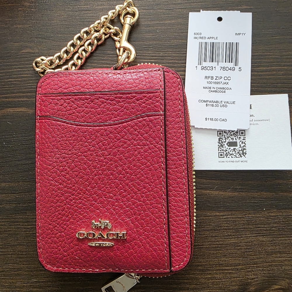 Coach Red Leather Wallet with Gold Accents
